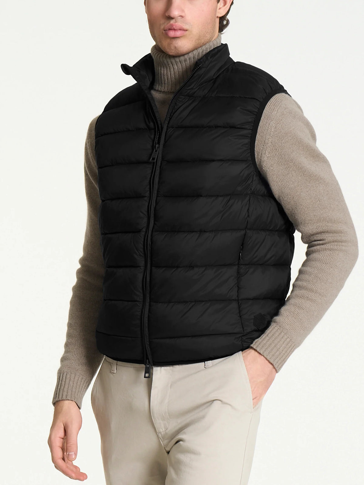 Satin Puffer piumino smanicato - Nero