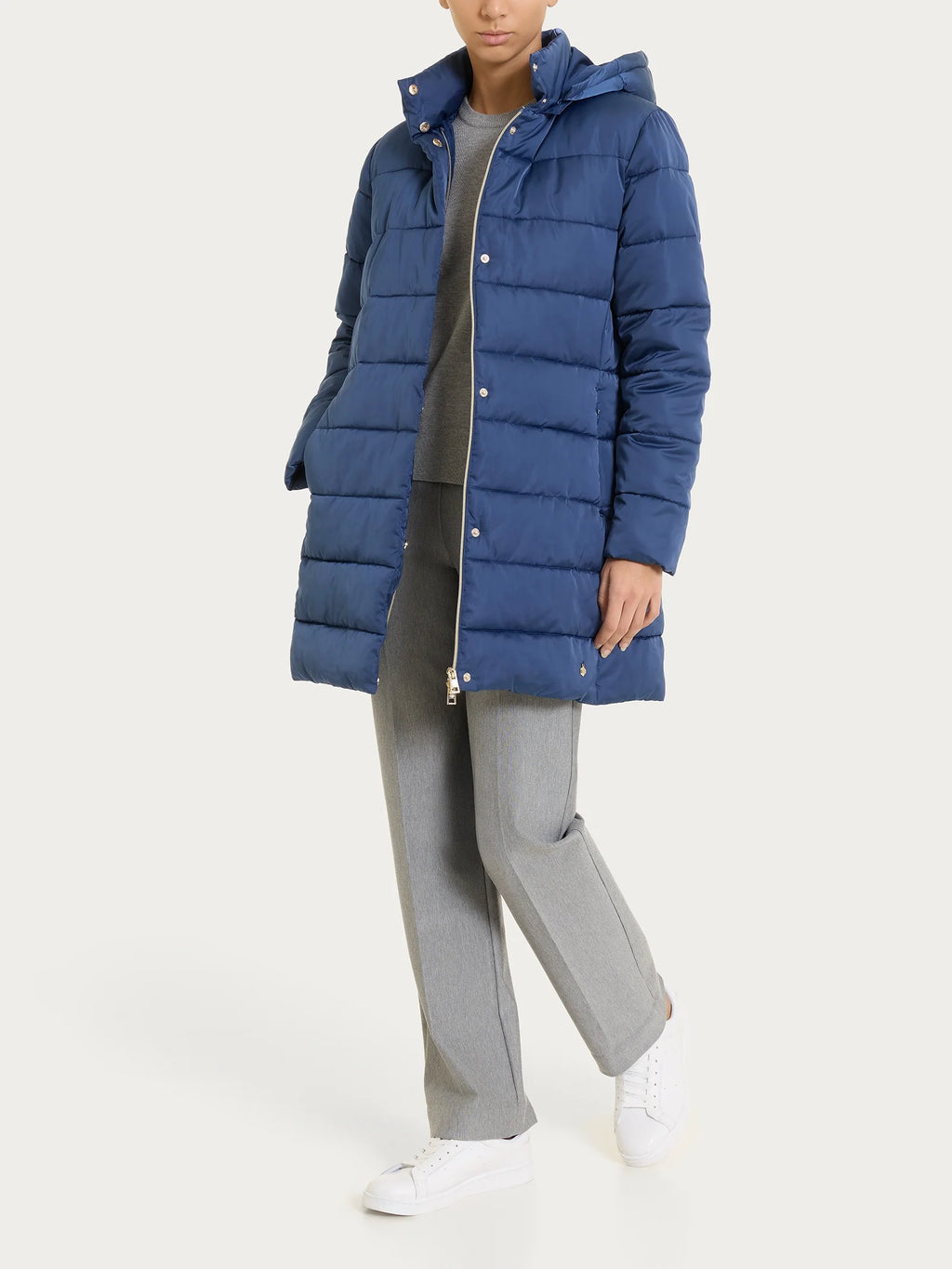 Satin Puffer piumino lungo con cappuccio