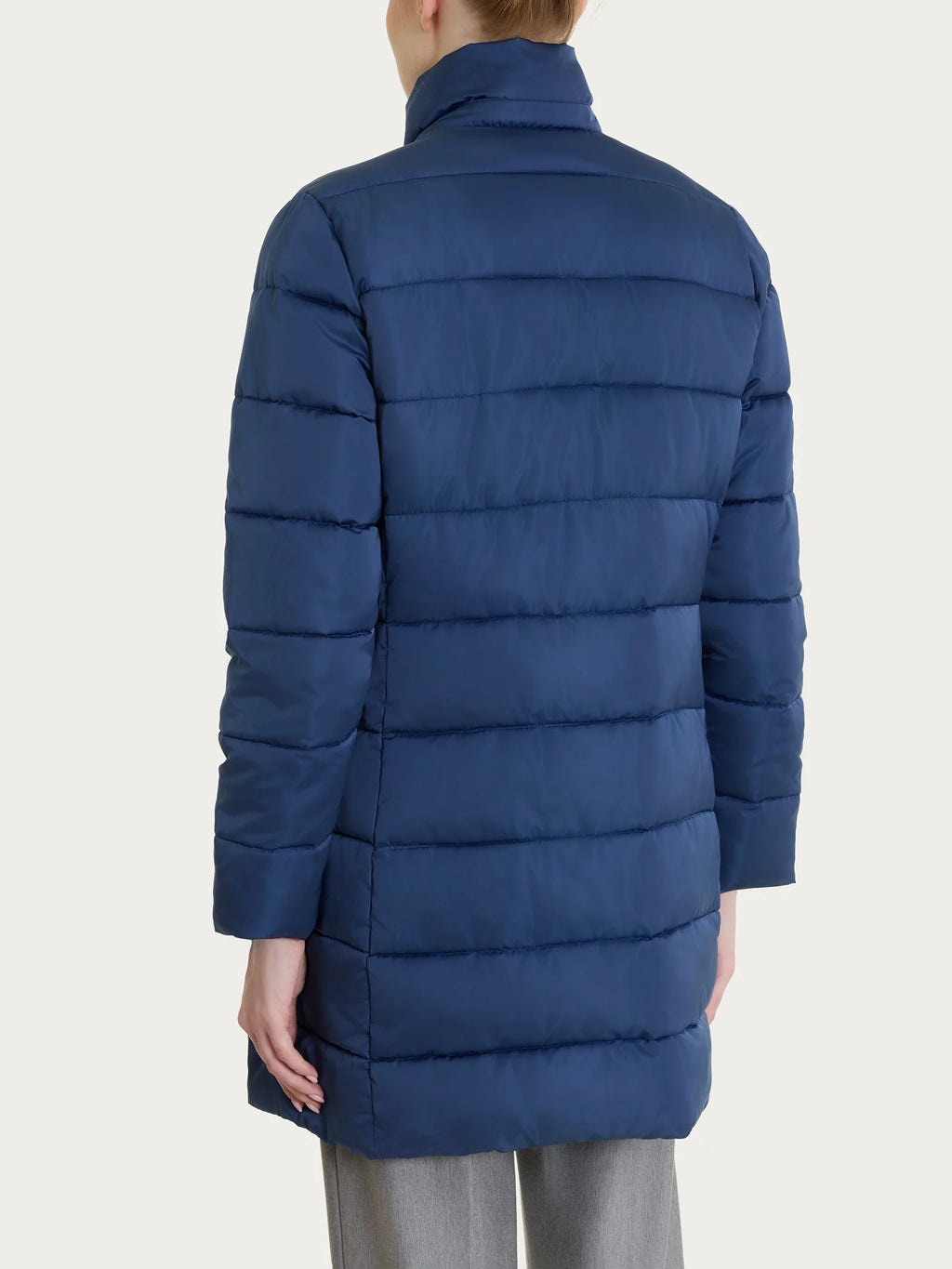 Satin Puffer piumino lungo con cappuccio