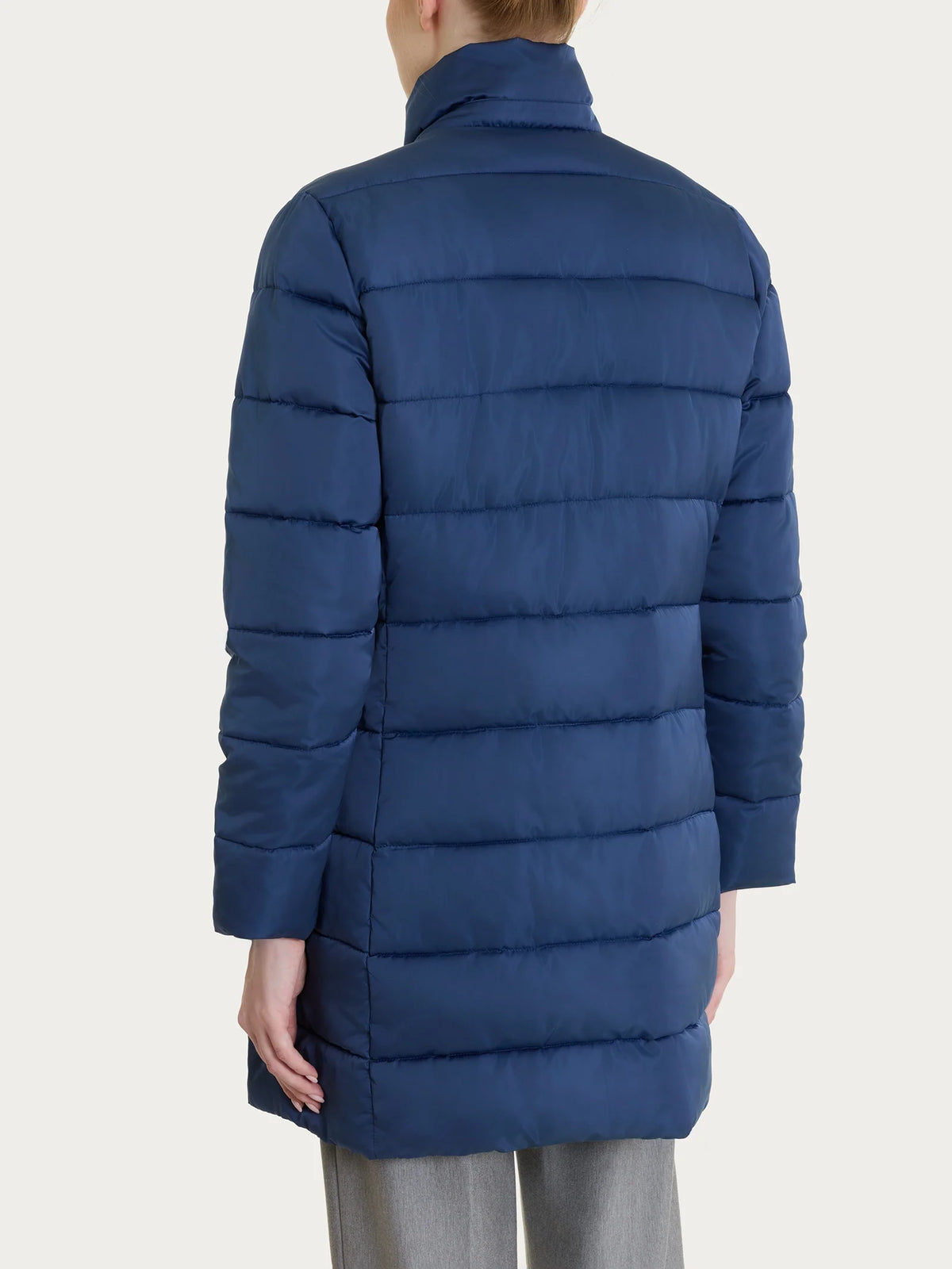 Satin Puffer piumino lungo con cappuccio