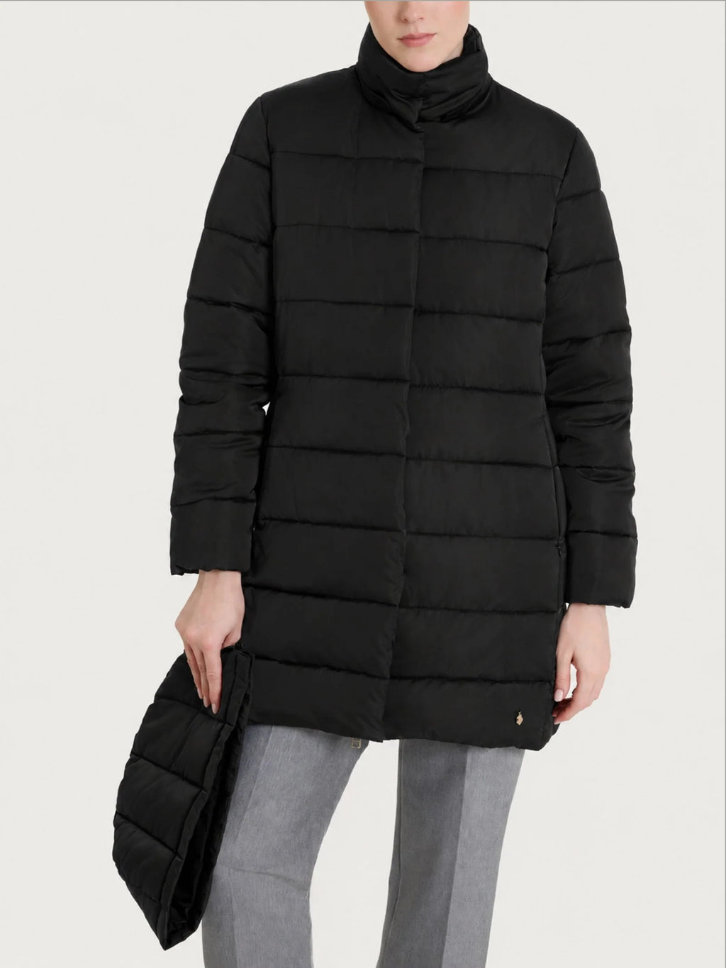 Satin Puffer piumino lungo con cappuccio