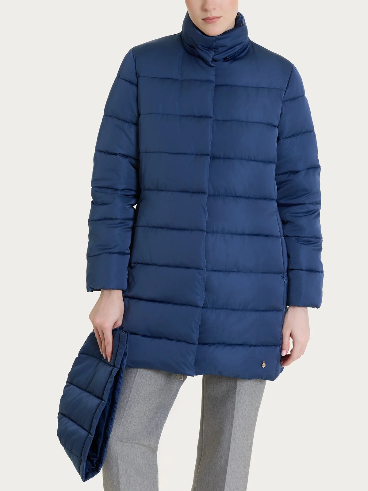 Satin Puffer piumino lungo con cappuccio