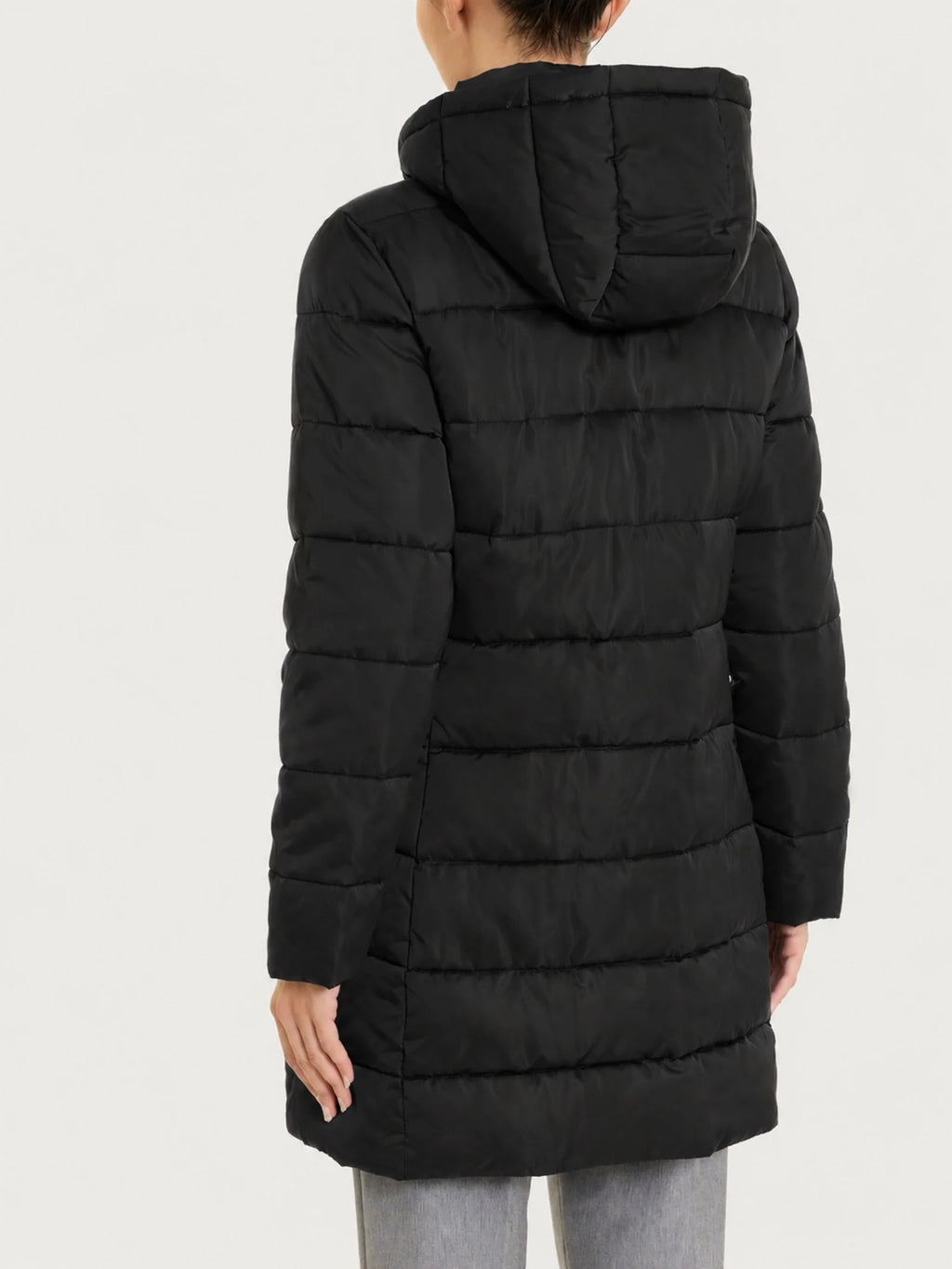Satin Puffer piumino lungo con cappuccio